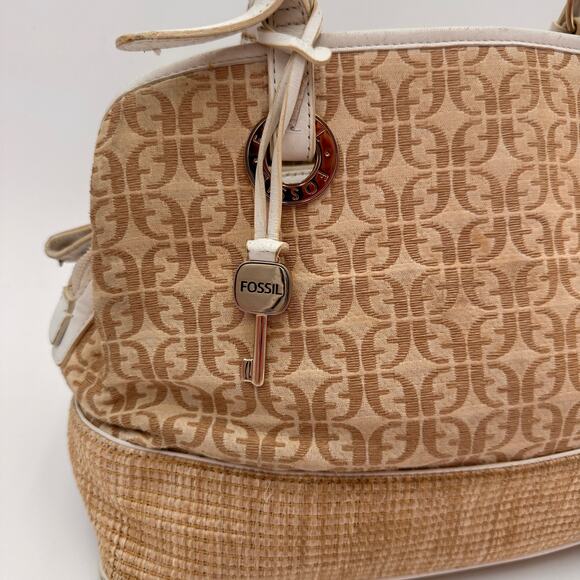 Fossil Monogram Canvas Brown Shoulder Satchel Purse - Picture 13 of 13